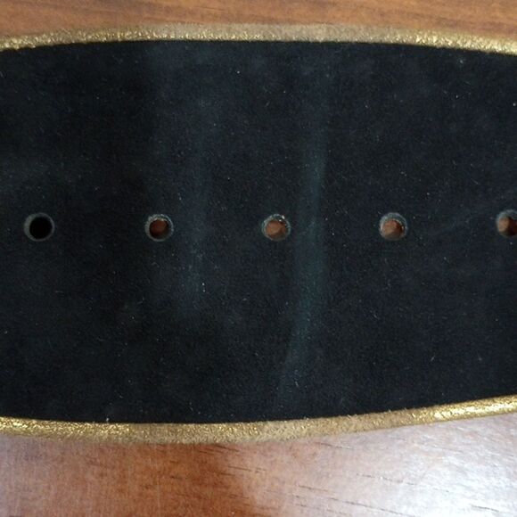 Donna Karan Black Suede Belt Oversized Buckle Gold Piping - S - Vintage 80s -90s main image 6